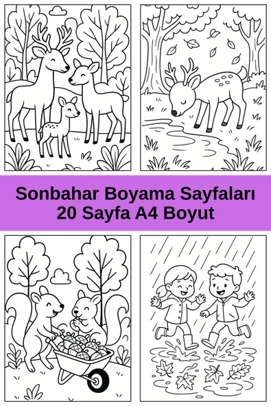 Organik Yolda Sonbahar Boyama Sayfaları, (20 Sayfa A4 Boyut). ürün görseli 1