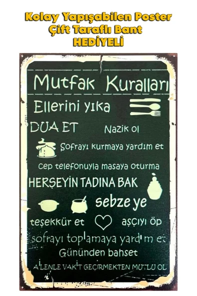 Organik Yolda MUTFAK KURALLARI POSTER KALİTELİ BASIM 10X15 cm ürün görseli 1