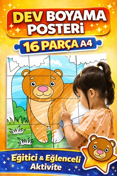 Organik Yolda Dev Boyama Posteri Ayı Temalı 16 Parça A4 Çocuk Eğitici Aktivite Boyama Seti Büyük Boy Poster ürün görseli 1