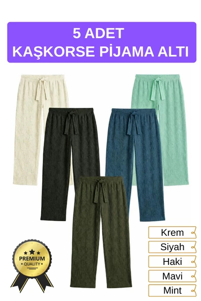 Organik Yolda 5 Adet Kaşkorse Pijama Altı 5 Farklı Renk ürün görseli 1