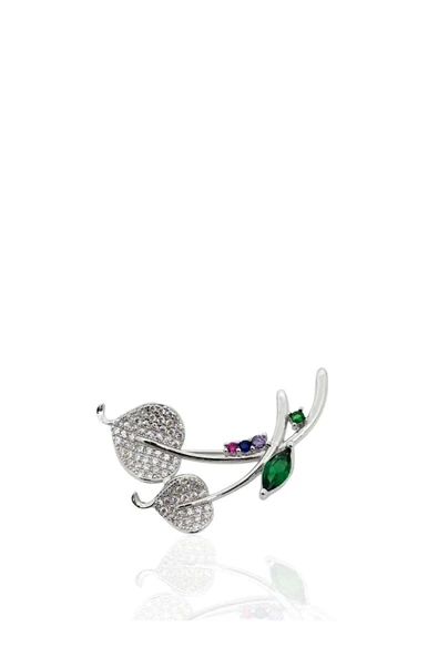 Zirkon Taşlı Dal Yaprağı Gümüş Broş 3.1x1.9cm [OYA-BRS-YPRK-008] ürün görseli 1