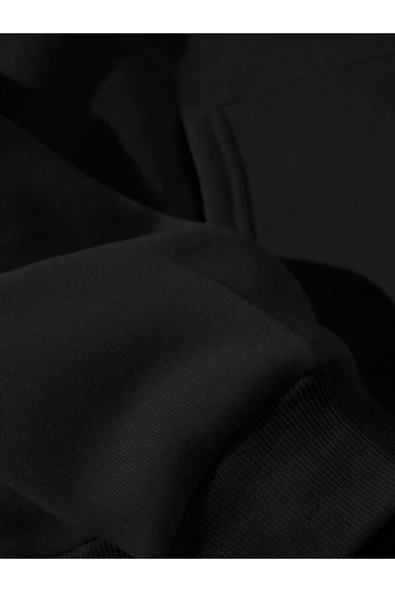 Organik Yolda Kapüşonlu Oversize Sweatshirt Siyah - Resim 3