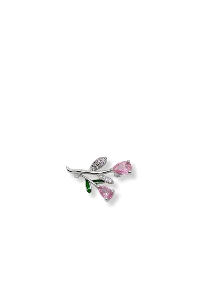 Minimal Pembe Kuvars Taşlı Gümüş Çiçek Broş – 1.5x2.4 cm [OYA-BZ667] ürün görseli 1