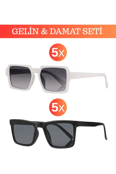 10'lu Düğün Paketi Wedding Gözlük Seti UV400 – Gelin Damat İçin Siyah & Beyaz – Düğün Aksesuarı ürün görseli 1
