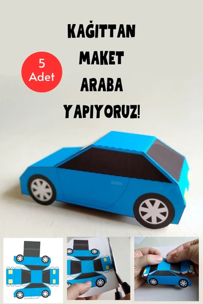 Welly Jones Kağıttan Maket Araba Yapıyoruz Şablonu, 5 Adet A4 Boyutta Kalın ve Sert Kağıt. ürün görseli 1