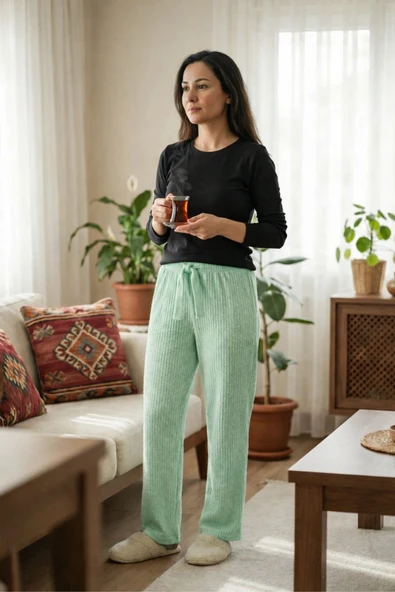 Organik Yolda Mint Yeşili Kaşkorse Pijama Altı Fitilli ürün görseli 1