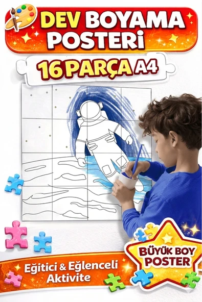 Organik Yolda Dev Boyama Posteri Uzay Temalı 16 Parça A4  Çocuk Eğitici Aktivite Boyama Seti Büyük Boy Poster ürün görseli 1