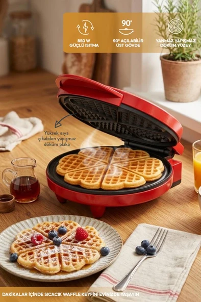 Sinbo SSM-2595 Waffle Makinesi 850W | 182 mm Yapışmaz Döküm Plaka Kırmızı | 5 Dilimli Waffle ürün görseli 1