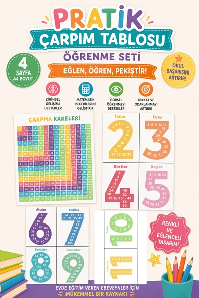 Organik Yolda Pratik Çarpım Tablosu Öğrenme Seti, Evde Eğitim Veren Ebeveynler için Mükemmeldir. ürün görseli 1
