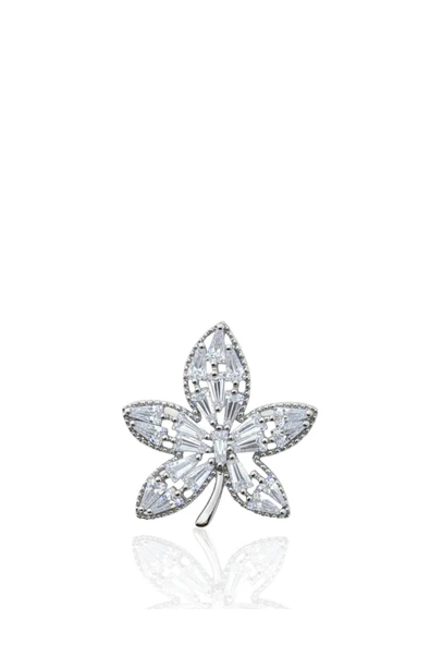 Baget Taşlı Yaprak Kadın Gümüş Broş Yaka İğnesi 2.5x2.5cm [PLM-4932] ürün görseli 1