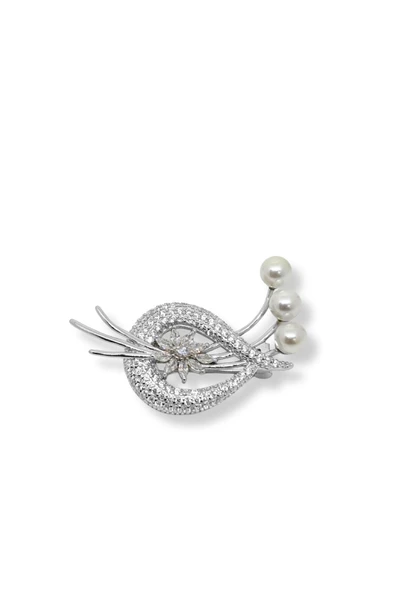 Taşlı İnci Gümüş Çiçek Broş – 2.5x4 cm ürün görseli 1