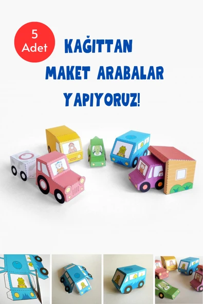 Organik Yolda Kağıttan Maket Arabalar Yapıyoruz Şablonu, 5 Adet A4 Boyutta Kalın ve Sert Kağıt. ürün görseli 1