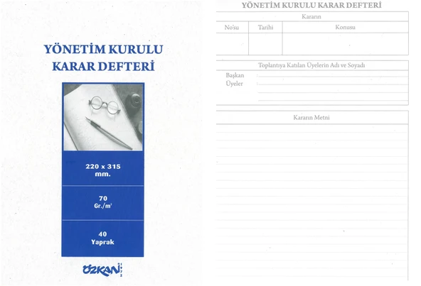 Özkan Yönetim Kurulu Karar Defteri 40 yap.220 X 315 Mm ürün görseli 1