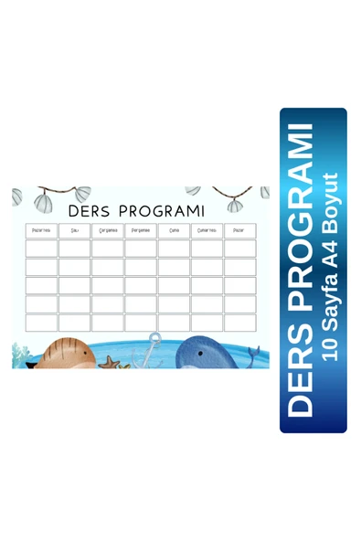 Organik Yolda Ders Programı Balıklı (10 Sayfa A4 Boyut) ürün görseli 1