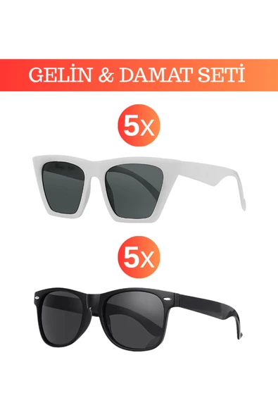 10'lu Paket Gözlük Seti – Gelin & Damat – Düğün, Nişan, Bekarlığa Veda Aksesuarı ürün görseli 1
