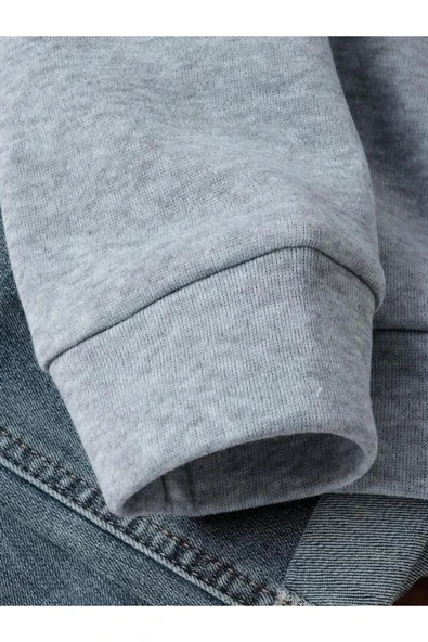 Organik Yolda Kapüşonlu Oversize Sweatshirt Gri - Resim 4