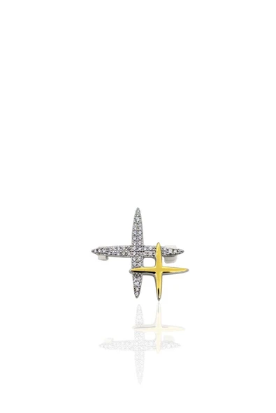 Zirkon Taşlı Çift Kutup Yıldızı Gümüş Broş 2.5x2.4cm [OYA-BRS-KYLD-010] ürün görseli 1