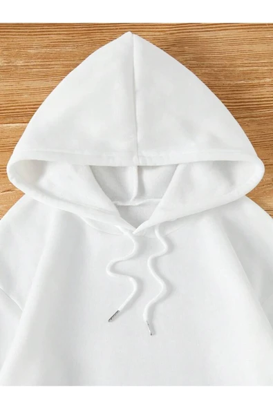 Organik Yolda Kapüşonlu Oversize Sweatshirt Beyaz - Resim 5