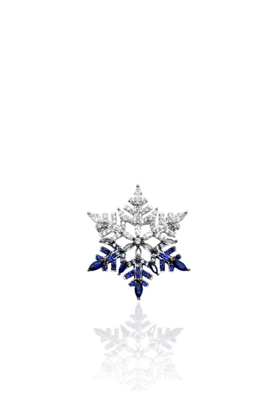 Lacivert Beyaz Taşlı Kar Tanesi Gümüş Broş 2.8x2.8cm ürün görseli 1
