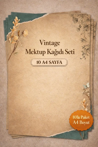 Organik Yolda Vintage Mektup Kağıdı A4 10’lu Set  Estetik Dekoratif Yazı Kağıdı Nostaljik Mektup Sayfası ürün görseli 1