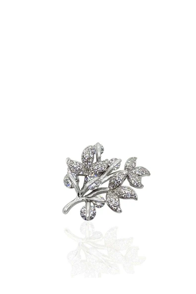 Çoklu Dallı Taşlı Yaprak Gümüş Broş 2.8x2.2cm [OYSÇDB008] ürün görseli 1