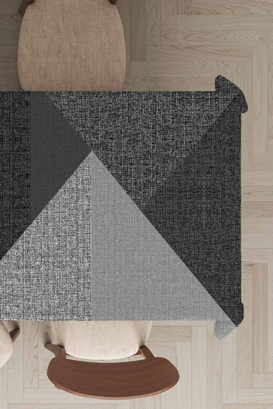 Füme Geometrik Desen Dokuma Leke Tutmaz Masa Örtüsü MSO514 ürün görseli 1