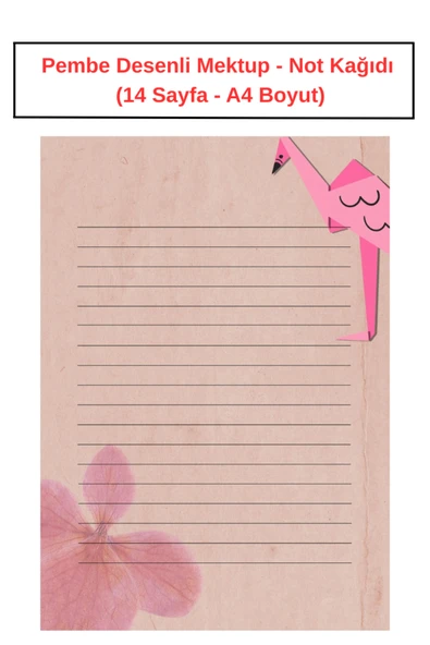 Organik Yolda Pembe Desenli Mektup Not Kağıdı  (14 Sayfa A4 Boyut) ürün görseli 1