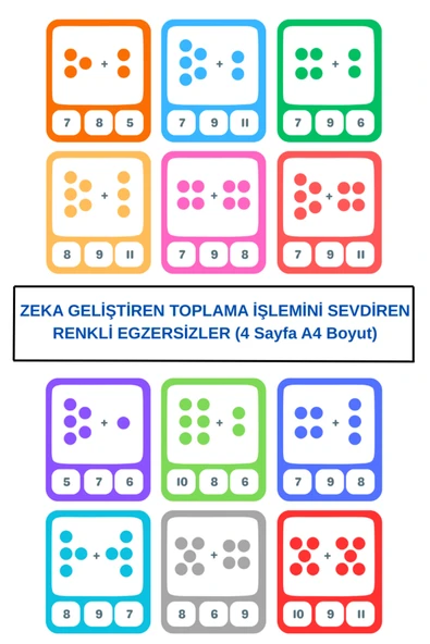 Organik Yolda TOPLAMA İŞLEMİNİ SEVDİREN, ZEKA GELİŞTİREN RENKLİ EGZERSİZLER (4 Sayfa A4 Boyut) ürün görseli 1