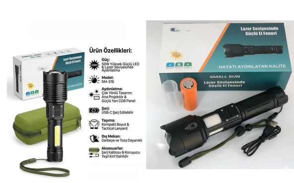 50W Led Şarjlı El Feneri SM-316 ürün görseli 1