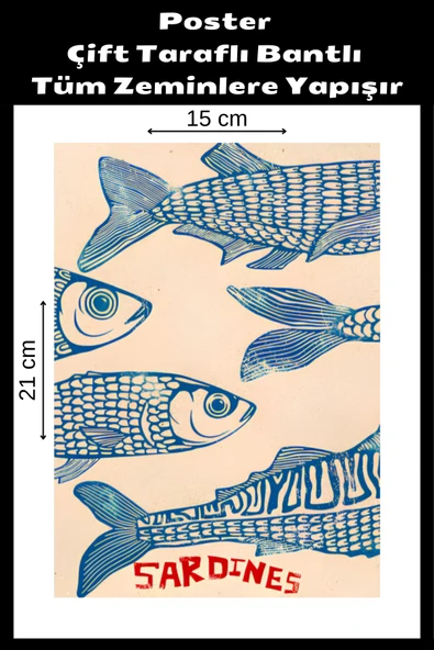 Organik Yolda Sardines Balıklı Poster, Çift Taraflı Bantlı, Tüm Zeminlere Yapışır, (15 x 21 cm). ürün görseli 1