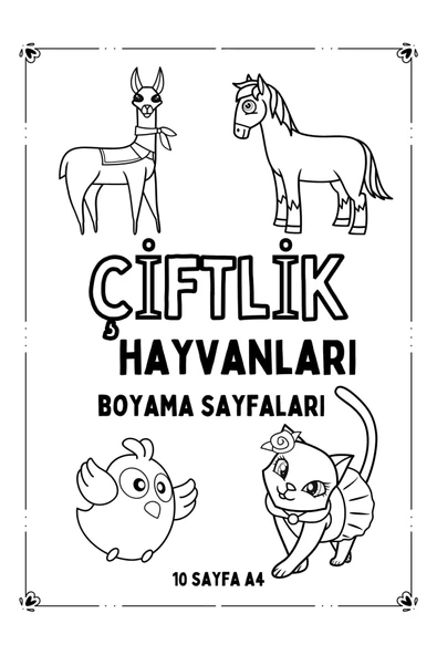 Organik Yolda Çiftlik Hayvanları, Büyük Boy, Kolay Boyama Sayfaları, A4 Boyut, TAM 10 SAYFA. ürün görseli 1
