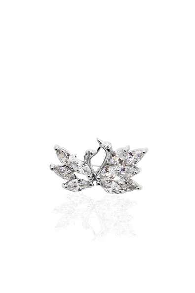 Baget Taşlı Çift Kuğu Gümüş Broş – 2.2x1.2 cm ürün görseli 1