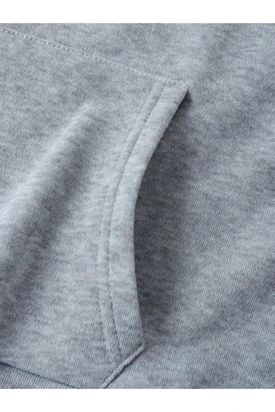 Organik Yolda Kapüşonlu Oversize Sweatshirt Gri - Resim 3