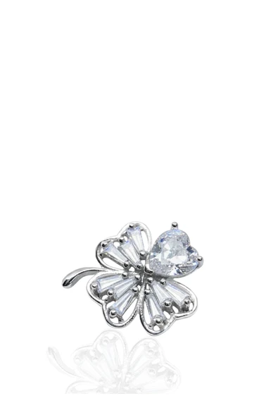 Baget Taşlı Yonca Kadın Gümüş Broş Yaka İğnesi 2.5x1.7cm [KJN-2059] ürün görseli 1