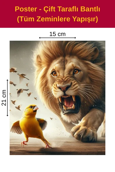 Organik Yolda Aslan Kanarya Poster, Çift Taraflı Bantlı, Tüm Zeminlere Yapışır, (15 x 21 cm). ürün görseli 1