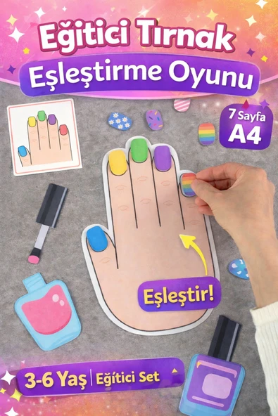 Organik Yolda Tırnak Sanatı Eşleştirme Oyunu | Okul Öncesi Eğitici Aktivite | 7 Sayfa A4 Set | İnce Motor Gelişim Oyunu ürün görseli 1