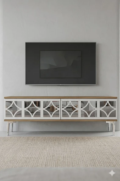 TSA1236DBS ÖZ Tv Sehpası Safirmeşe-Beyaz-Silver 120cm ürün görseli 1