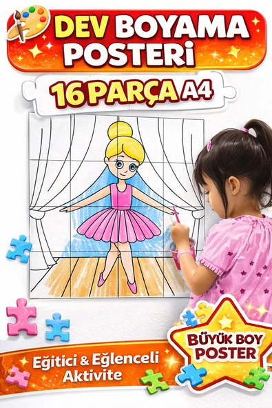 Organik Yolda Dev Boyama Posteri 16 Parça A4 Çocuklar İçin Büyük Boy Puzzle Boyama Seti Eğitici Duvar Boyama ürün görseli 1