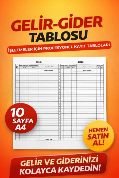Organik Yolda Gelir Gider Tablosu A4 10 Sayfa İşletmeler İçin Muhasebe Kayıt Defteri Gelir Gider Takip Formu ürün görseli 1