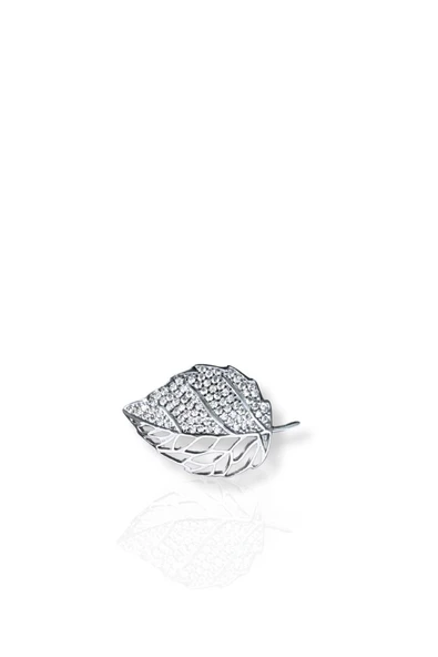 Taşlı Minimal Yaprak Gümüş Broş 2.8x1.7cm ürün görseli 1