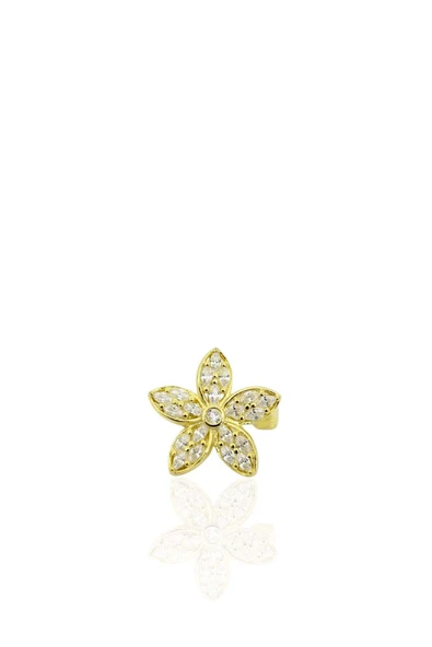 24K Altın Kaplama Baget Taşlı Gümüş Çiçek Broş 1.7x1.7cm [OYA-BRS-CICEK-006] ürün görseli 1