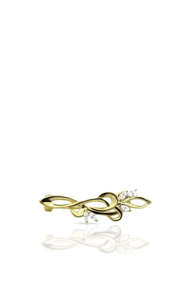 24K Altın Kaplama Zirkon Taşlı Sarmal Gümüş Broş 3.3x0.9 cm [61112612] ürün görseli 1