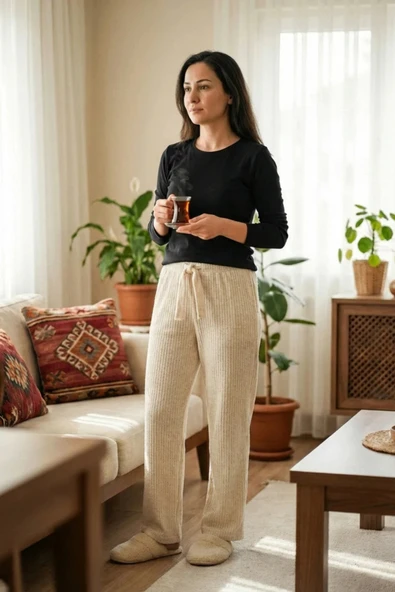 Organik Yolda Krem Kaşkorse Pijama Altı Fitilli ürün görseli 1