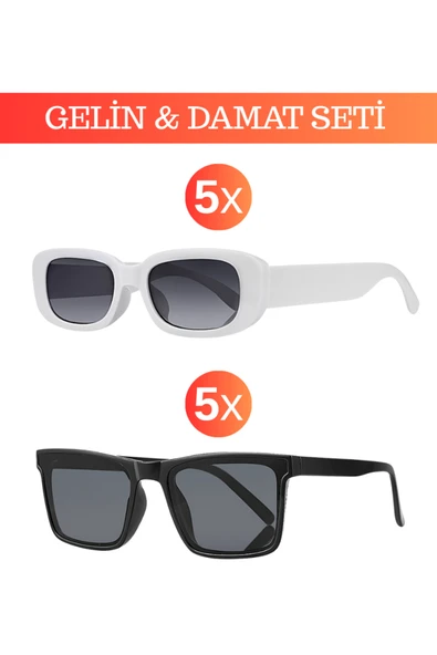 Just Married Gelin Damat Gözlük Seti – Beyaz Gelin Siyah Damat – Organizasyon Aksesuarı ürün görseli 1
