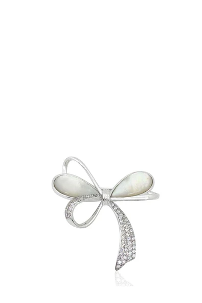 Beyaz Zirkon Taşlı Sedefli Fiyonk Gümüş Broş 3.9x3.9cm [OYSFB006] ürün görseli 1