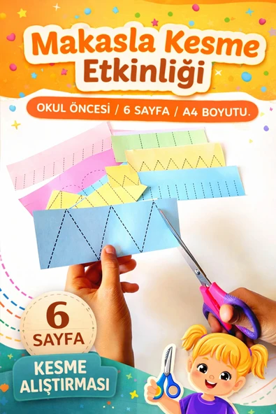 Organik Yolda Makasla Kesme Etkinliği Okul Öncesi - 6 Sayfa A4 - Çocuk Aktivite Seti - Kesme Alıştırması ürün görseli 1
