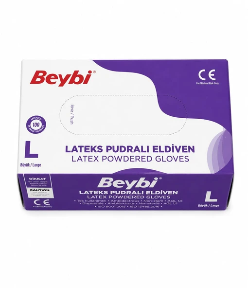 Lateks Pudralı Large Muayene Eldiveni 100'lü ürün görseli 1