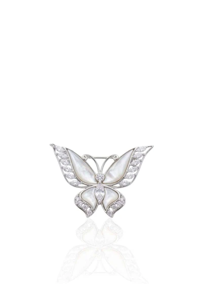 Sedefli Kelebek Baget Zirkon Gümüş Broş 3x4 cm [OYSY247] ürün görseli 1