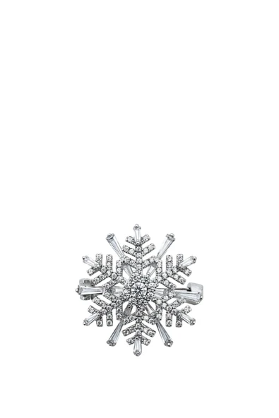 Beyaz Işıltılı Baget Taşlı Kar Tanesi Kadın Gümüş Broş Yaka İğnesi 2.5x2.5cm ürün görseli 1