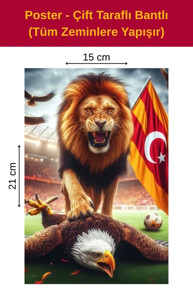 Organik Yolda Aslan Kartalı Eziyor Poster, Çift Taraflı Bantlı, Tüm Zeminlere Yapışır, (15 x 21 cm). ürün görseli 1